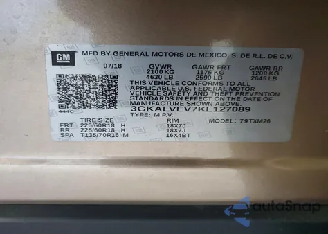 2019 GMC Terrain Slt z USA, uszkodzony, nr VIN 3GKALVEV7KL127089